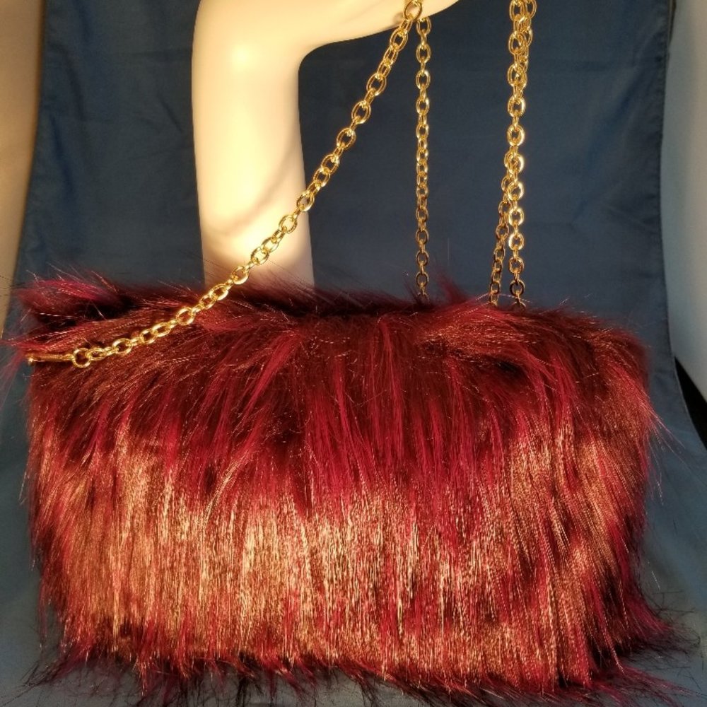 E&M Red Faux Fur Clutch, New!